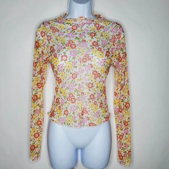 Le Lis Tops - Le Lis Womens Floral Mesh Sheer Long Sleeve Top Size L Whimsey Cottage Core Boho